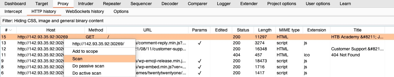 Target scope - Proxy History