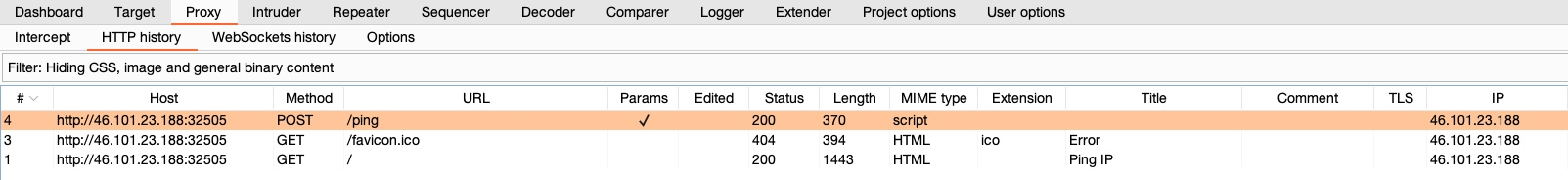 Burp proxy history